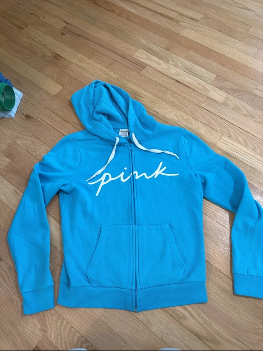 PINK Victoria's Secret Bright Turquoise Blue Zip Hoodie